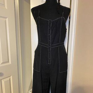 Black With White Stitching Button Up Jumpsuit